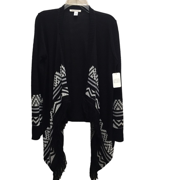 Canyon River Blues Sweaters - Canyon River Blues Sweater Black Open Front Cardigan Fringe Size Medium NWT